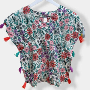 CAT & Jack Girls Floral‎ Tassel Kimono Sleeve Top XS